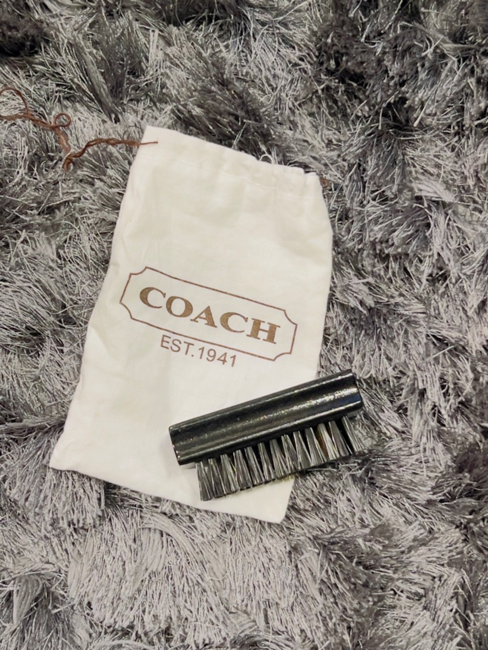 COACH Black Shoe Shine Brush with White Drawstring Pouch